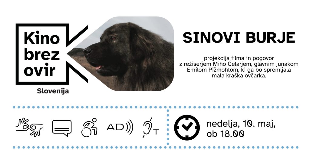 Dostopnost v kinu, vabilo na filmsko projekcijo SINOVI BURJE s prilagoditvami, 10. maj ob 18. uri 2026 v KD Cerknica, Kino brez ovir